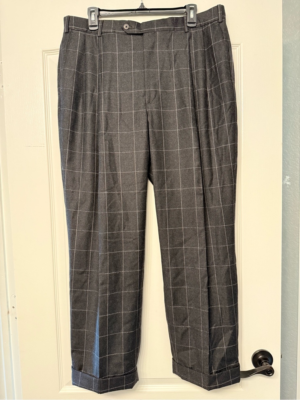 Premiere Mens Wool Dress Pants 36x29 Charcoal Gray Windowpane Loro Piana USA